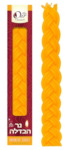OHR CANDLES Braided Beeswax Havdalah Candle - Pure Bees Wax Shabbat Candle - Shabbat Judaica Gift - Flat Braid- 1-Pack