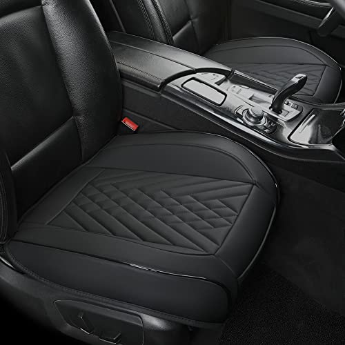 Image of GIANT PANDA Premium PU Leather Front Car Seat Cover Protector Anti-Slip Bottom Seat Cover Fits 95% of Vehicles, Wrapping Around The Bottom (2 Packs - Black)