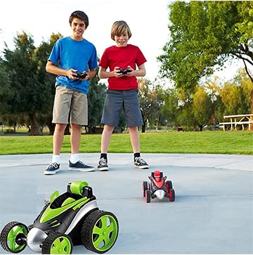 Image of Pink 360 Rotating Stunt Car Toy for Kids - LED Light Up Off-Road RC Vehicle with Flip & Spin Action, Rechargeable Electric Remote Control Car for Girls, Boys, Toddlers (Stunt Car Rotating)