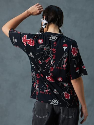 Image of Bewakoof Official Naruto Merchandise Women's 100% Cotton Graphic Print Oversized Fit Round Neck T-Shirt
