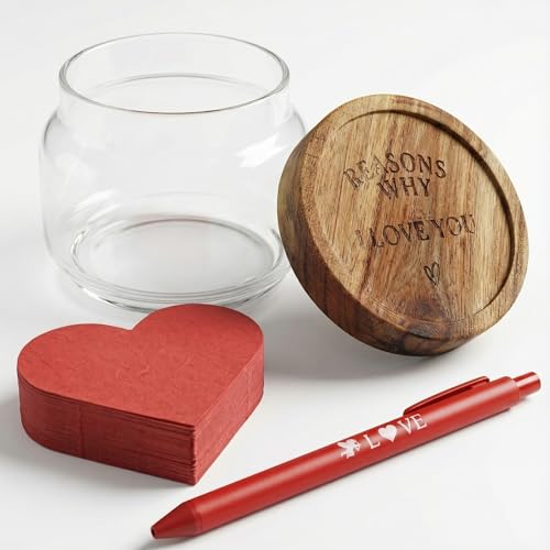 FoldTier Love Notes Memory Jar Set I Love You Because Jar with 100 Note Cards and 1 Pcs Pen Anniversary DIY Birthday Gifts for Boyfriend Girlfriend Couple Gifts(Classic Red)