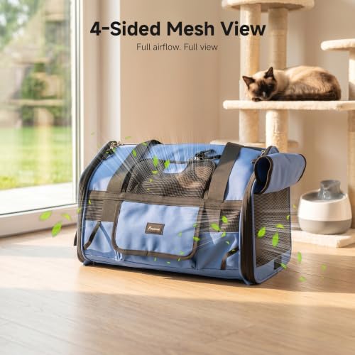 Soft-Sided Travel Cat Carrier with Safety Buckles, Lockable Zippers & Safety Tether, Escape-Proof Collapsible Pet Carrier for Car Rides & Vet Visits, Airline Approved Underseat, Up to 12lbs - Image 6