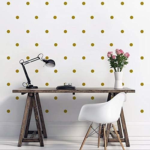 Miniatura 2 de BUGYBAGY - Calcomanía de pared circular dorada con lunares + 100 unidades de 1 pulgada + "Fácil de despegar y fácil de pegar" + "Seguro en paredes y