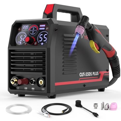 YESWELDER CUT-55DS PLUS Plasma Cutter 55Amp Non-Touch Pilot Arc Air Power 2-In-1 Plate Cutting/Grid Cutting Large Digital Display 110/220V Dual Voltage IGBT Inverter Plasma Cutting Machine