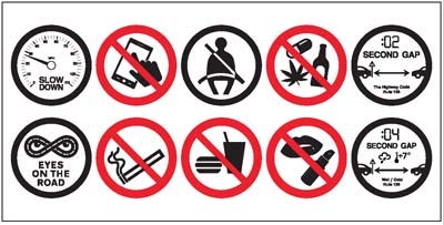Isigns White Vehicle Marking Signs - Fatal Five With Distraction Cab Sticker - Self Adhesive Vinyl