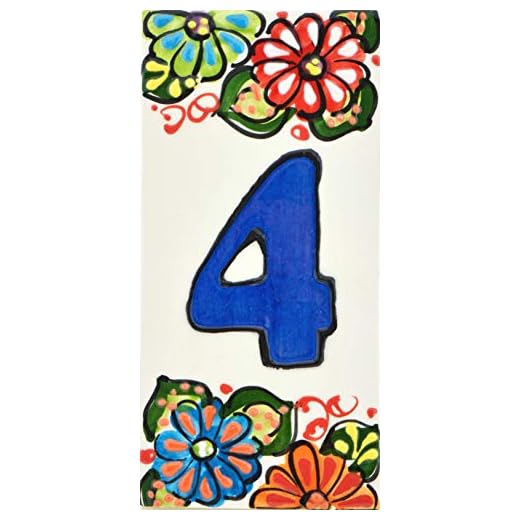 House numbers 6 inch. Handpainted house number tiles for signs, addresses and names. Address numbers for houses. House address numbers and letters. Design GARDEN 5,71" x 2,76" (NUMBER 4)