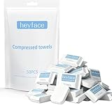 Heyface Compressed Towels Tablets (11.8" x11") 50 Bulk Set Disposable Compressed Washcloths for Travel & Camping, Soft Compressed Face Towel with Waterproof Case for Daily Use & Camping Essentials