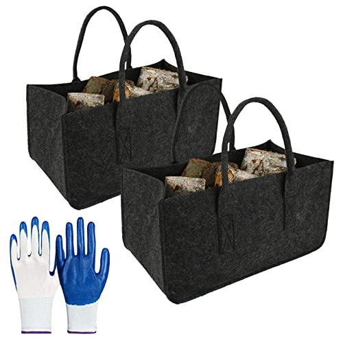Sternstunde 2 pièces Sac à Buches de Bois, Panier En Bois Pour Bois De CheminéE, Sac En Feutre, Sac En Feutre, Panier à BûChes Multifonction, Panier à Courses, 50 X 25 X 25 Cm, Gris Foncé