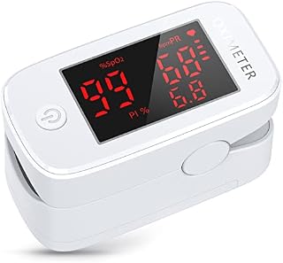 Pulse Oximeter Fingertip, KKmier Blood Oxygen Saturation Monitor Meter SpO2 /Pulse Rate/ PI, Oxygen Monitor Finger Adults and Children Approved, with OLED Display and Batteries (red)
