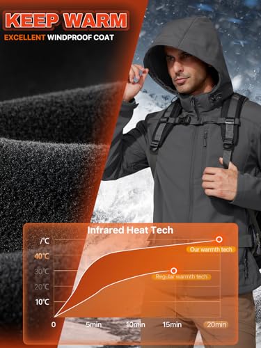 Image of FREE SOLDIER Men's Lightweight Softshell Jacket Winter Fleece Lined Hooded Rain Waterproof Hiking Outdoor Jackets