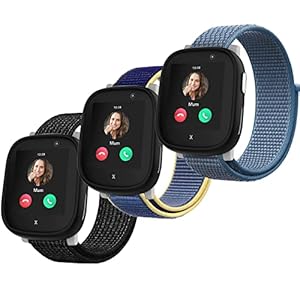 Polyjoy 3 Stück Kinder Nylon Armbänder kompatibel mit Xplora X6 Armband, Kids Smartwatch Mädchen Jungen Weich Verstellbare Ersatzbänder für Xplora X6 Play/Pro/Gen 2-Schwarz+Eisblau+Blau