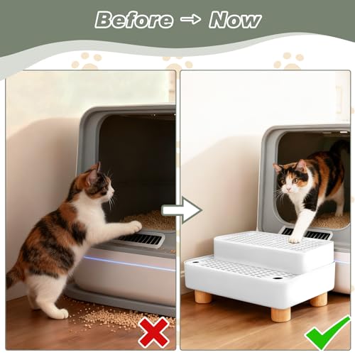 Midollarle Elevated Cat Ramp for Litter Box, 2-Step Litter Trapper, White by Midollarle - Used condition - Image 4