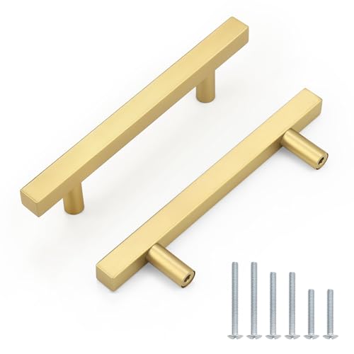 Probrico Brushed Brass Cabinet Pulls & Handles 3-3/4" CC Square 20 Pack