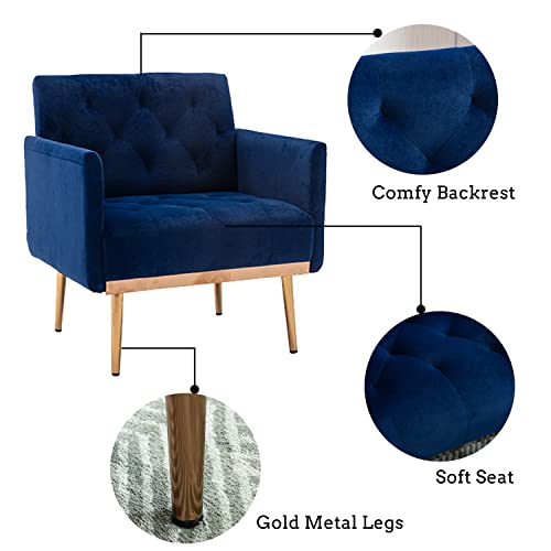 Olela Velvet Accent Chair With Arms For Living Room, Modern Tufted Single Sofa Armchair With Gold Metal Legs Upholstered Reading Club Chair For Bedroom Office Decorative (Navy - Velvet Smooth Back) #TOP5
