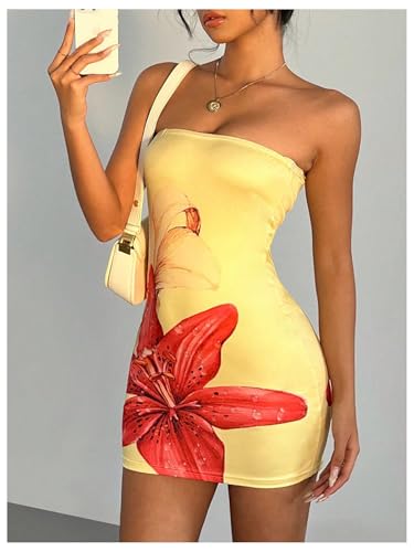 Image of WDIRARA Women's Floral Print Mini Tube Dress Summer Strapless Sleeveless Bodycon Dresses