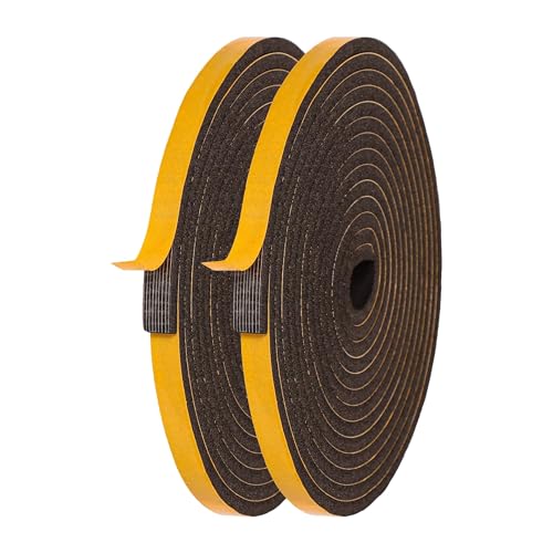 Nastro Isolante Autoadesivo in Schiuma per Porte e Finestre, Guarnizione in Gomma Resistente alle Intemperie, Isolamento Acustico e Termico, 2 Rotoli da 12mm x 6mm, Lunghezza Totale 10m, Colore Nero
