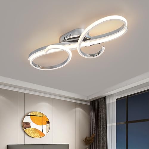 Deliouay Dimmable LED Ceiling Lights with Remote Control, Flush Mount Lighting Fixture, for Living Room Bedroom Lounge Dinning Room,Kitchen, Hallway, Office Ceiling lamp (Chrome, 80cm)