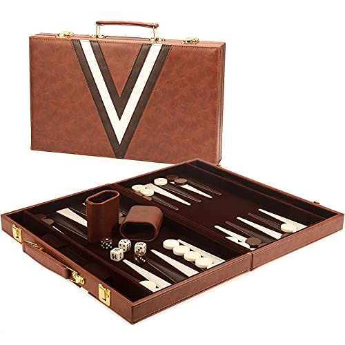 Amerous Backgammon Set, 15'' Folding Classic Board Game With Leather Case, Gift Package, Instruction, Portable Travel Strategy Backgammon Game Set For Adults, Kids #TOP6
