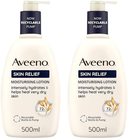 Aveeno Skin Relief Moisturising Lotion (2x 500ml), Body Lotion for Very Dry and Irritable Skin, Soothes Skin from Day 1, Label and Packaging May Vary