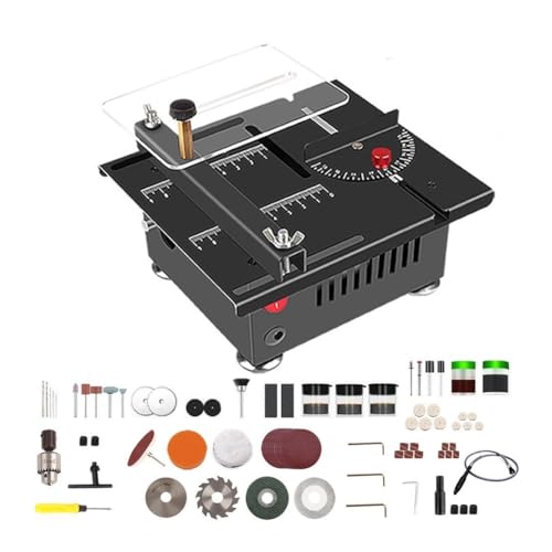 Mini Multi-functional Table Saw, Portable Desktop Electric Saws for Woodworking, Small Bench Saw with Adjustable Speed and Angle, Mini Sanding Disc Machine for Crafts DIY Handmade Wooden(Set E-Basic)