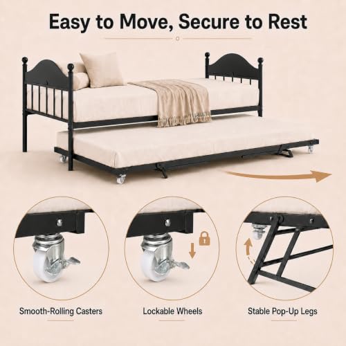 Image of Garvee Twin Daybed with Trundle, Twin Bed Frame with with Stylish Headboard
