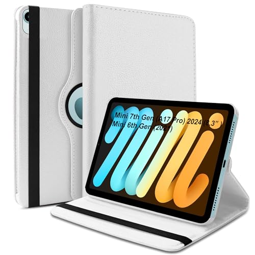 Image of TGK 360 Rotatable Smart Flip Cover for iPad mini 7 Case A17 Pro 2024, iPad mini 7th /6th Generation 8.3 inch (White)