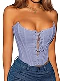 Avanova Corset Tops for Women Overbust Lace Up Corset Bustier Halloween Costumes Sexy Going Out Crop Top Purple X-Small