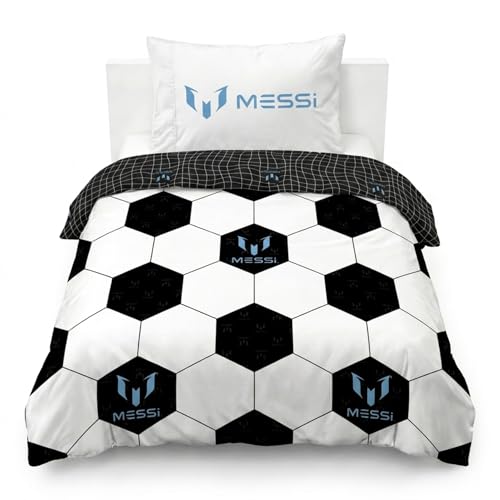 Jay Franco Childrens Centric Brands Messi Single Duvet Cover Set 100% Cotton Super Soft Bedding with Pillowcase Official Licensed Product White 2 Piece Set
