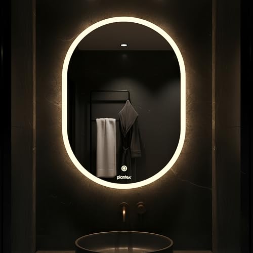 Image of Plantex LED Bathroom Mirror with 3 Tone /Designer Mirror for Living Room /Bedroom /Dressing Room - Capsule Shape (18 X 24 Inch)