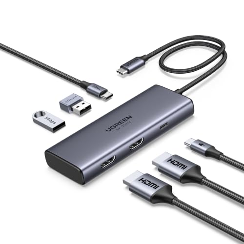 UGREEN Laptop Docking Station Dual Monitor Revodok 206 USB C Hub (6-in-1) with Dual 4K@60Hz Single 8K 100W PD 3x 5Gbps USB Data Ports USB-C Dock for Thinkpad HP Dell