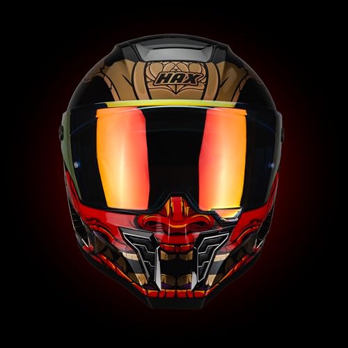 HAX Full Face Motorcycle Helmet for Adult Men and Women, DOT & ECE 22.06 Certified - Powersports Advanced Ventilation Motocross Helmet for Motorbike Street Bike(Red Flame - Small)