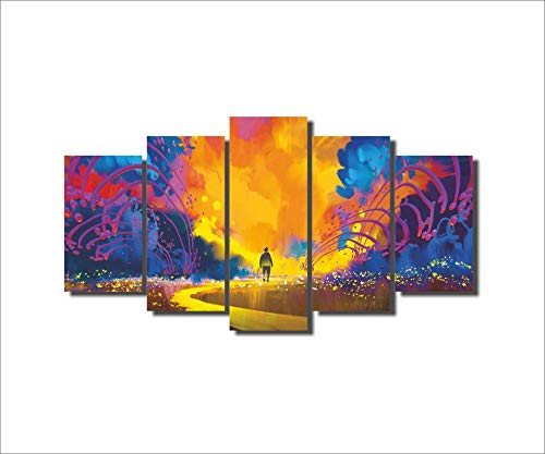 Mad Masters Landscape Oriental Cherry Tree 5 Panel Wall Painting (HD+ Canvas, 122 x 56 cm, Pack of 5, Mad C 1454)