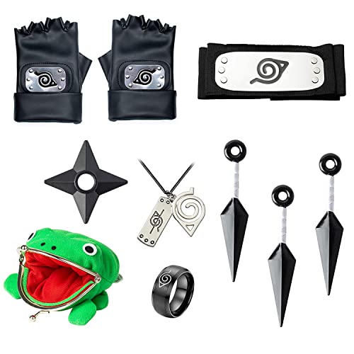 YESSINC Anime Cosplay Accessoires Bandeau Konoha Collier Konoha pendentif bague Gants Kakashi Porte-monnaie Grenouille Ninja Costume Props Unisexe