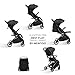 newyoo GlideTow TR18M Compact Travel Stroller for Infant, Lightweight Foldable Baby/Toddlers Stroller with Luggage Handle & Cup Holder, One-Hand Easy Fold, Lay-Flat Seat, Black