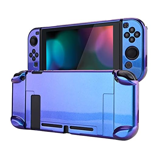 eXtremeRate PlayVital Glossy Back Cover for Nintendo Switch Console, NS Joycon Handheld Controller Separable Protector Hard Shell, Dockable Protective Case for Nintendo Switch - Chameleon Purple Blue