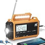 ROCAM 5000mAh NOAA Emergency Solar Hand Crank Portable Radio, AM/FM/SW Battery Operated Radio with LCD Display, Cell Phone Charger, LED Flashlight Reading Lamp, SOS Alert for Outdoor Emergency