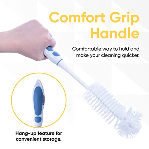 Image of Superio Bottle Brush Scrubber Long, Blue and White Baby Bottle Brush with Rubber Grip Handle
