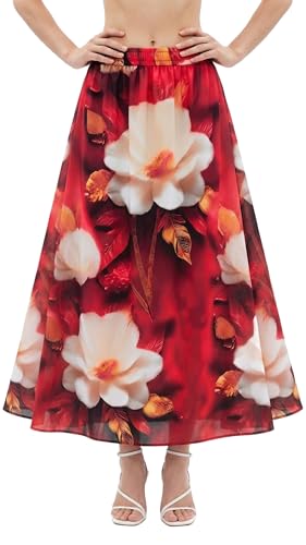 Image of VAGISHA Women's 4-Metre Flared Long Skirt | Skirts for Women Long Length | Long Skirts for Girls | Ethnic & Boho Printed Wear with Elastic Waist | Perfect for Party, Festive & Casual Look
