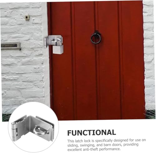 Image of 90Degree Stainless Steel Hasp Latch Padlock Gate Latch for Sliding Pushing Barn Doors Heavy Duty Design for Secure Locking Mechanism and Easy Installation