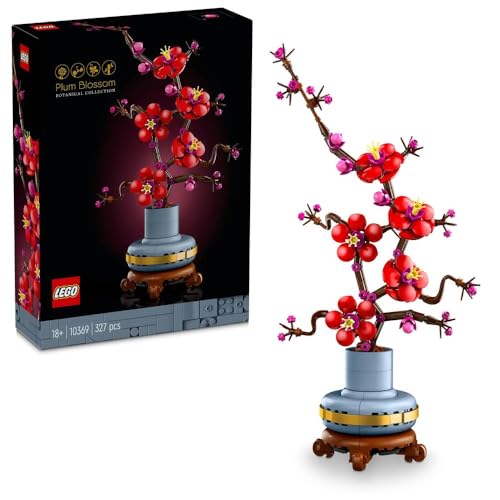 LEGO Botanicals Plum Blossom Set For Adults - Artificial Flowers for Indoor incl. a Buildable Flowerpot - Home Office Decor Display Piece - DIY Gift for Women and Men - 10369