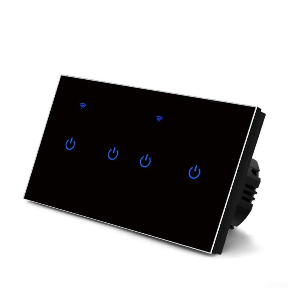 Touch Light Switch,Smart WiFi Touch Switch Tempered Glass panel LED Light Switch(4 Gang-Black)