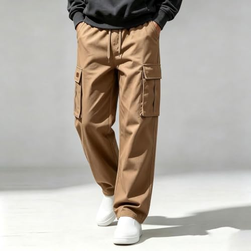 Men's Straight Wide Leg Cargo Pants High Waisted Casual Tactical Work Pants - image 3