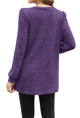 Image of OFEEFAN Long Sleeve Shirts for Women Long Sweaters with Pockets Tunic Tops Loose Fit