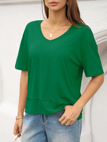 Image of UNCLECAT Womens V Neck T Shirts Summer Trendy Loose Fit Casual Tops Tees
