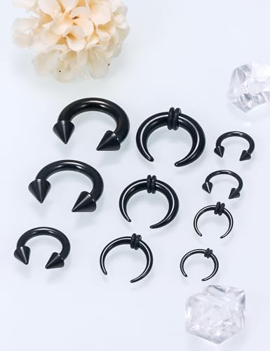Septum Stretching Kit Big Nose Piercing Rings Stretched Jewelry for Women Men 14g 12g 8g 6g 4g Acrylic Pincher Taper Surgical Steel Internally Threaded Horseshoe2