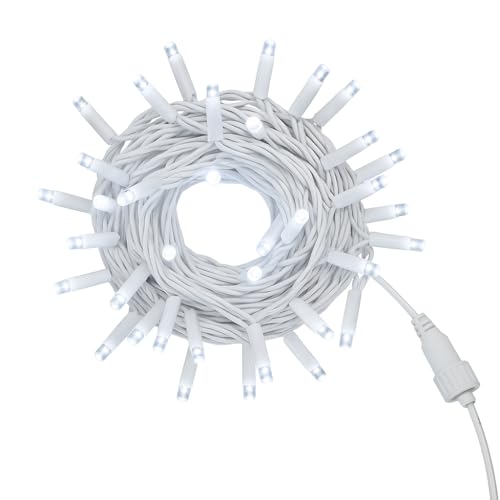 IXTRIMA Catena Luminosa LED, catenaria 10 Metri da esterno, 100 Luci, IP65 Impermeabile e Prolungabile con Effetto Flash, per Natale, Negozi, Balcone (Luce bianca- flash, Cavo bianco)