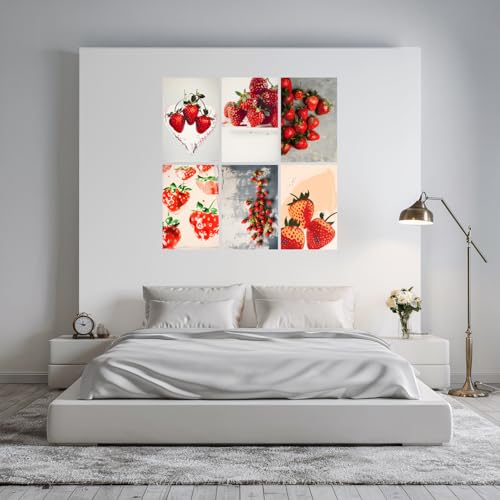 Image of SiddArtify Strawberry Art Print Set - Red - White Fruit Still Life - Sticker - 12x18 Inch - Pack of 6 Wall Room Decoration art Poster Prints