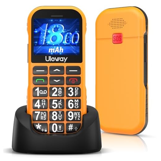 CHAKEYAKE Telefono Movil para Mayores Libre, gsm Fácil de Usar Teléfono Móvil Basico Mayores de Teclas Grandes, Batería de Larga Duración de 1800 mAh, USB C, Botón SOS, Base del Cargador (Naranja)