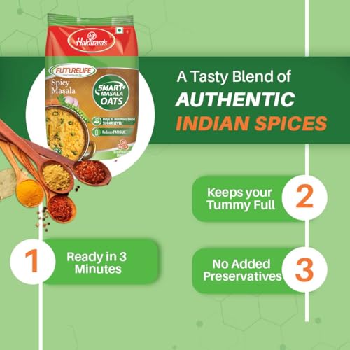 Image of Future Life Masala Oats | Non Sticky | Tasty, Anytime Snack | Ready in 3 mins | Tasty & Heathy Evening Snack | 100% Whole Grain Oats | No added preservatives | helps manage weight | 400g