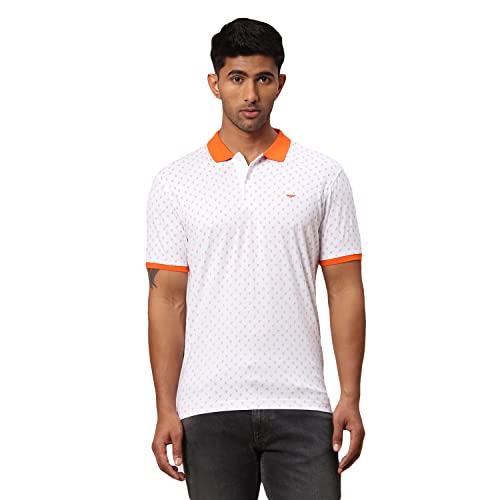 Image of Park Avenue Men's Pure Cotton Print Pattern Slim Fit Rib Collar Polo Neck Half Sleeve Casual T-Shirt